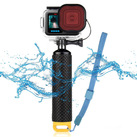 GoPro Hero Waterproof Housing With Floating Hand Grip For Depth Up To 196ft, Red Filter, Pro Grade Build, Fits Hero 9 10 11 12 13 Black