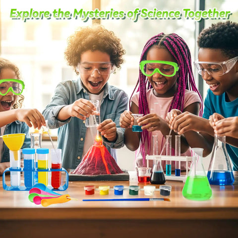 Kids using Hands On Science Kit With 250 Plus Experiments For Kids, STEM Activities, Volcano Eruption And Crystal Growth