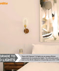 Energy Saving LED Filament T10 Tubular Bulb 2W 25W Equivalent, 160 Lumen, E26 Base in wall sconce next to bed