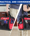 Rugged Wide Mouth Tool Bag With Waterproof Rubber Base For All Tools Heavy Duty Pro Grade Organizer With 46 Pockets