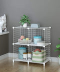 Premium Wire Cube Storage Organizer For Home And Garage Four Cube Shelving Unit in white, holding assorted containers and plants