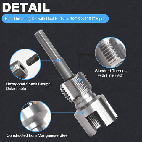 Dual Function PVC Pipe Threader Kit For Internal And External Threading In One Half Inch Three Quarter Inch And One Inch Pipes