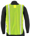Back view of High Visibility Safety Vest For Work Sites Yellow Lime Open Mesh With 1 Inch Reflective Tape Prismatic Stripes