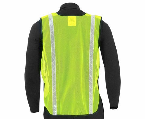Back view of High Visibility Safety Vest For Work Sites Yellow Lime Open Mesh With 1 Inch Reflective Tape Prismatic Stripes