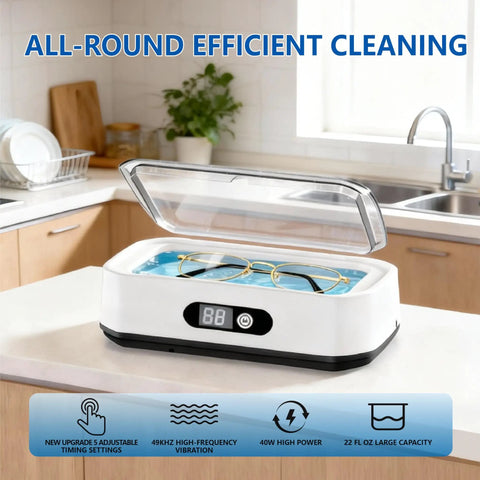 Slick Pro Level Ultrasonic Jewelry Cleaner With 49Khz Deep Wash Power And Five Auto Modes Digital Panel for cleaning eyeglasses.