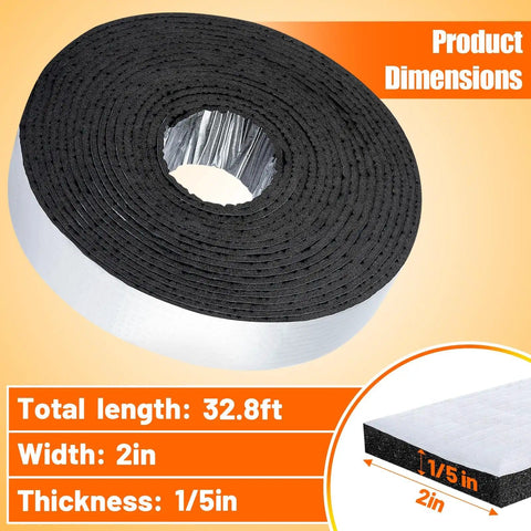 32.8 Ft Pipe Insulation Tape Wrap With Aluminum Foil Self Adhesive Foam For Outdoor Water Pipes, 2 inch wide, product dimensions.