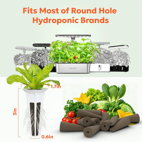 Indoor Hydroponic Seed Pod Starter Kit For Herb Garden, 50 Piece All In One Grow Bundle With 12 Sponges, 12 Baskets, 12 Germination Domes, 12 Plant Labels, 2 Part A B Nutrients, 12 Stickers, Easy Setup