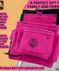 Pink Suede Leather 5 Pocket Tool Belt Bag For Women And Men, Multipurpose Construction And DIY Pouch in promotional setting.