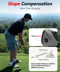 Golfer using Golf Rangefinder With Slope And 1200 Yard Range, 7X Magnification, Magnetic Bracket, USB C Rechargeable on course