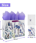 13 Inch Large Purple Gift Bag Set With Lavender Theme 3D Butterfly Accents Greeting Card And Tissue Paper