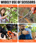 3 Pack Garden Shears Set Stainless Steel Pruning Scissors for gardening flowers fruits and trees, ergonomic handles in use