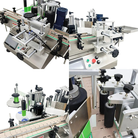 Automatic Round Bottle Labeling Machine Smooth Operator Belt Conveyor Applicator For Cosmetics Beverages Food with control panel and rollers.
