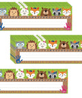 Kid Friendly Desk Labels Pack, 40 Reusable Woodland Themed Name Plates With Alphabet And Numbers, 11.5x4 Inch Classroom Tags