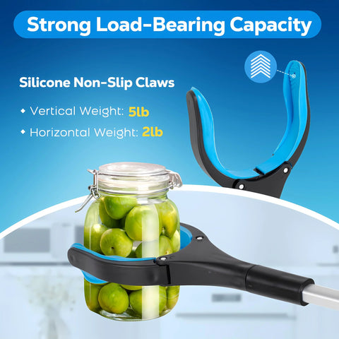 32-inch blue foldable reacher/grabber with silicone non-slip jaws for picking up items