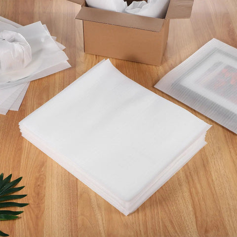 100 Pieces White EPE Foam Pouches For Packing And Cushioning Fragile Items And Protect Your Stuff During Moving And Shipping Shock Absorbing Protective Pouches For Glassware Electronics Ceramics And Delicate Goods displayed on a table