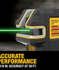 Pro Grade Green Cross Line Laser Level Kit With 5 Spot Laser USB Rechargeable Remote Control Self Leveling Adjustable Brightness Includes USB Cable Bracket And Tripod Compatibility 150 Ft Range, green beam close-up