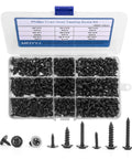 Top Shelf 540 Piece Phillips Truss Head Self Tapping Screw Assortment Kit With Washers black carbon steel screws in case.