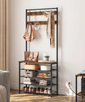 Coat Rack With Bench And Five Tier Shoe Storage Organizer With Nine Hooks For Entryway Or Mudroom Sturdy Industrial Rustic Brown And Black Hall Tree No Brainer For Busy Homes