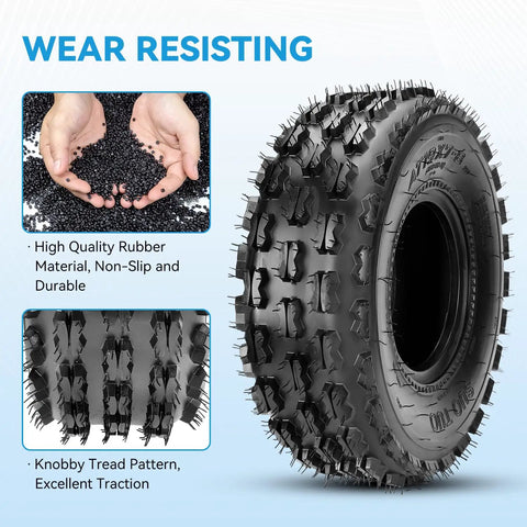 19x7-8 Mini Bike Tires Replacement Set Of 2 for ATVs Go Karts UTVs Quad Bikes displayed with knobby tread design.