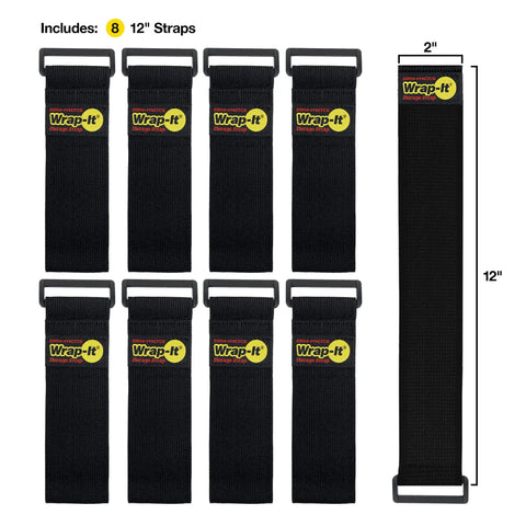 Pack of 8 black Stretchy Elastic Cinch Straps For Quick Organization 12 Inch Wrap It Storage Straps with hook-and-loop fasteners