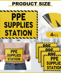 4 Pack PPE Supplies Station Sign 10 By 7 Inches Plastic Sign For Workplace With Mounting Holes Indoor Outdoor Construction Yellow With Black Prints Durable PVC