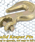 Close-up of solid keeper pin on Five Sixteenth Inch Clevis Grab Hooks Heavy Duty Chain Hooks for Trucks and Trailers