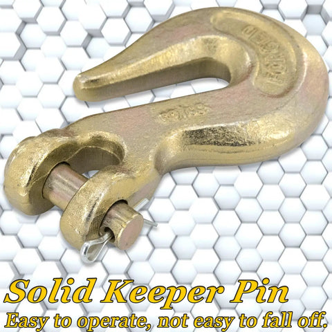 Solid keeper pin for secure connections, easy operation, designed for heavy-duty use with G70 quality, compatible with hooks.