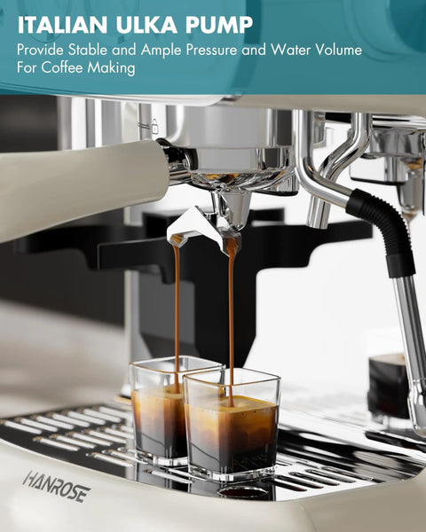 Espresso Machine With Grinder And Milk Frother For Home Use 20 Bar Pressure Vintage Cream Finishing Built In Grinder