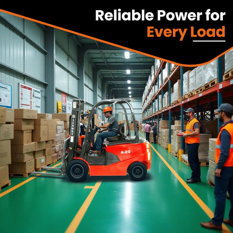 Operator using Electric Forklift A20 4,400 Lb Capacity, 118 Inch Lift Height, Warehouse Material Handling Gear For Heavy Duty Pallet Lifts