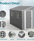 Lean To Shed 4x10 Ft With Floor Frame And Windows Heavy Duty Metal Outdoor Storage Shed shown with vents and doors details.