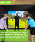 Foldable Golf Enclosure Kit For Home Use With Easy Setup And Space Saving Indoor Golf Simulator For Realistic Full Swing Practice And Durable Weather Resistant Materials For Solo Or Family Training displaying virtual course.