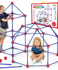 Children playing with Creative Fort Building Kit For Kids STEM Construction Toys With 140 Pieces 30 Magic Balls 64 Long Rods 46 Connectors