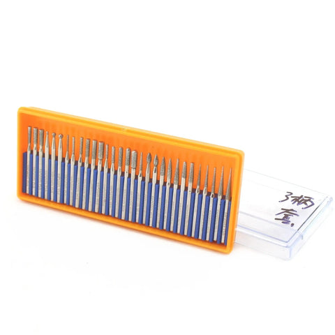 Diamond Engraving Bits Set 30 Pieces For Stone Carving Rotary Tool Burrs With One Eighth Inch Shank in orange case