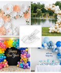 Grab These Heavy Duty 3.5 Inch Clear Balloon Arch Clips And Make Your Next Party Or Wedding Look Totally Awesome With Secure Spring Clamps That Grip Tight And Keep Balloons Stacking Smooth For Epic Backdrops. Clear 3.62x1.22in PET balloon arch clip shown with event backdrops