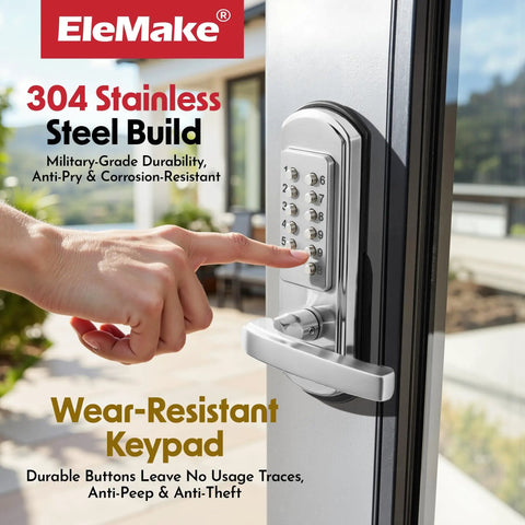 Person using Keypad Door Lock With Keyless Entry Mechanical Combination Code Lock With Lever Handle Right Handed Stainless Steel 304 Door Lock Not A Deadbolt Easy Install Durable Security For Residential Doors