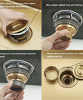 Golden 3-1/2 Inch Stainless Steel Kitchen Sink Drain Strainer With Removable Deep Basket And Sealing Lid, 304 Stainless
