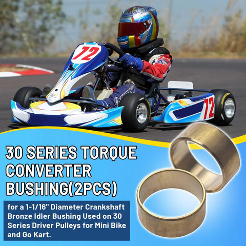 2-Pack Bronze Torque Converter Bushing For 30 Series Driver, Perfect For Mini Bike And Go Kart, ID 1-1/16 In, OD 1-3/16 In, Width 0.48 In, Quick Install, Reliable Go-Kart Performance Parts. 30 Series bronze bushings for mini bike and go-kart driver pulley