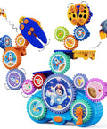 Colorful gear building toys for kids electric and manual construction set ages 3 to 12, featuring astronaut and rocket designs.