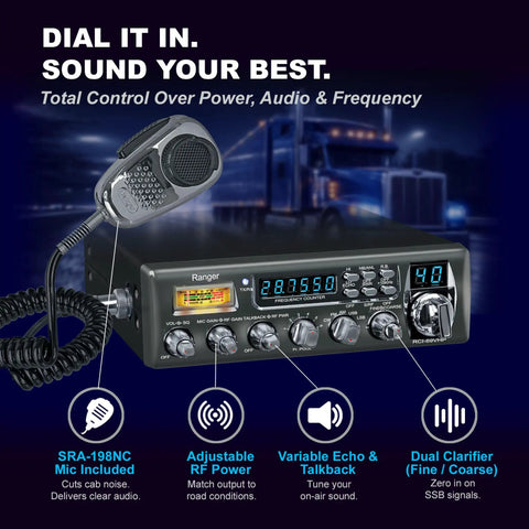 Beefy High Power 10 Meter Amateur Radio Transceiver With 80W PEP All Mode CW FM AM SSB SRA 198NC Microphone and controls
