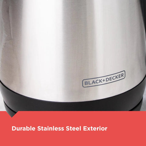 Close-up of 1.7L Cordless Electric Kettle With Rapid Boil Technology And Auto Shutoff, Stainless Steel Water Heater, durable exterior