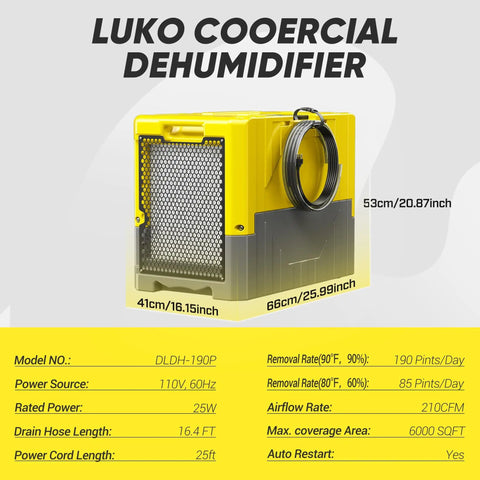 Heavy Duty 190 Pints Industrial Grade Dehumidifier For Basements And 6000 Sq Ft Spaces With Pump And Drain Hose