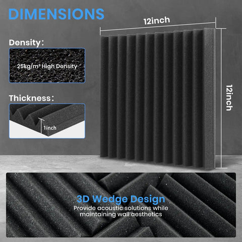 Premium High Density Sound Proof Foam Panels 80 Pack Wedge Acoustic Wall Tiles, 12x12 inch, 1 inch thick, designed for audio clarity.