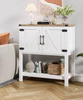 Dope White Console Table With Hidden Storage Cabinets For Entryway And Foyer with decor items and plants