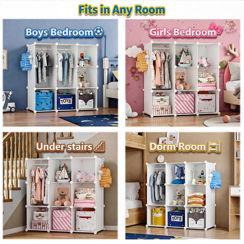 Portable Baby Wardrobe Closet For Kiddo Storage Organizer With Side Hooks DIY Modular Toy And Clothing Organizer Lightweight And Easy To Tidy Tiny Gear White in various room settings