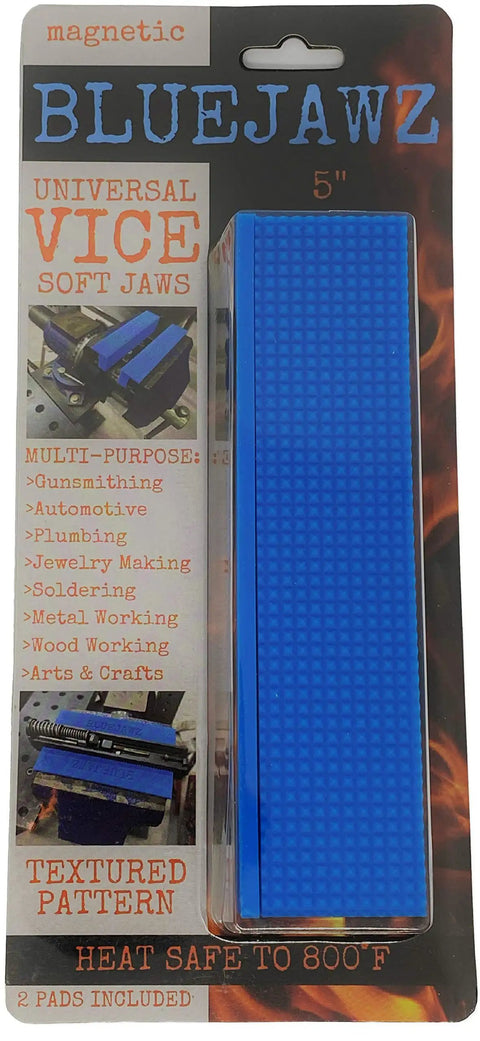 Heavy Duty Heat Resistant Magnetic Soft Jaws For Bench Vise Drill Press Clamps Easy Snap On Install With Strong Neodymium Magnets, blue soft jaws packaging, 5 inch.