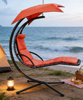 Freestanding Arc Stand Hanging Chaise Lounge Swing Chair With Curved Steel Frame for Patio or Backyard Relaxation by the beach