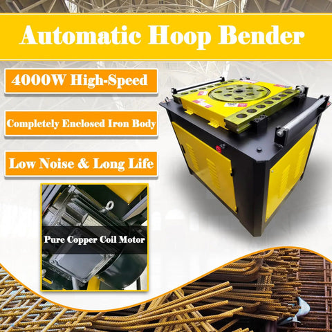 Go Hard Heavy Duty Electric Rebar Bender 4000W Motor Automatic Steel Bar Hoop Bender with enclosed iron body, top view.