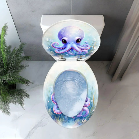 Kids Elongated Toilet Seat Ocean Themed with octopus design, fitting for elongated toilets, resembling marine life.