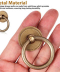 Solid Brass Cabinet Pulls Set Of 4, Old School Ring Style Handles With Screws, 4cm Vintage Brass Drawer Knobs shown in hand