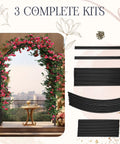 3 Pack Metal Garden Arch Trellis For Wedding Arches And Pergolas 7.9 Feet Tall black trellis with climbing roses in garden